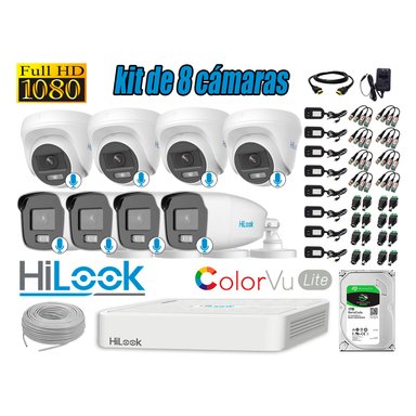KIT 8 CÁMARA SEGURIDAD HILOOK FULL HD COLORVU LITE NOCHE COLOR 1 TB