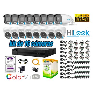 KIT 16 CÁMARA SEGURIDAD HILOOK FULL HD COLORVU LITE NOCHE COLOR 1 TB