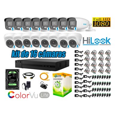KIT 16 CÁMARA SEGURIDAD HILOOK FULL HD COLORVU LITE NOCHE COLOR 2 TB