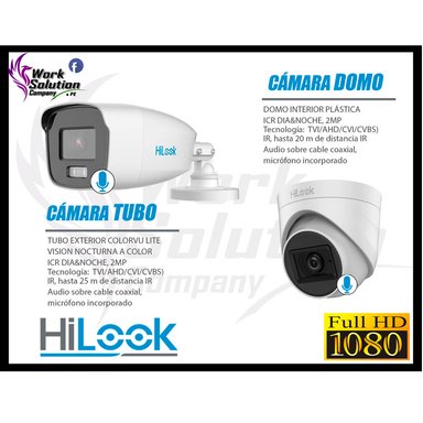 KIT 2 CÁMARA SEGURIDAD HILOOK FULL HD COLORVU LITE NOCHE COLOR 1 TB - 4
