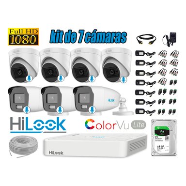 KIT 7 CÁMARA SEGURIDAD HILOOK FULL HD COLORVU LITE NOCHE COLOR 2 TB