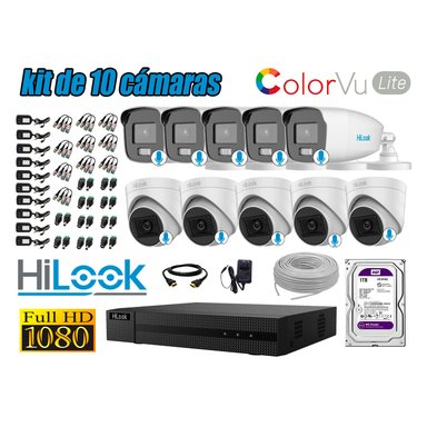 HILOOK - CÁMARAS SEGURIDAD KIT 10 FULL HD | COLORVU LITE NOCHE COLOR 1TB