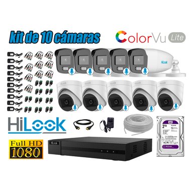 HILOOK - CÁMARAS SEGURIDAD KIT 10 FULL HD | COLORVU LITE NOCHE COLOR 2TB