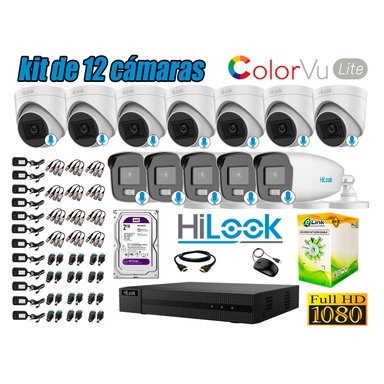 HILOOK - CÁMARAS SEGURIDAD KIT 12 FULL HD | COLORVU LITE NOCHE COLOR 2TB