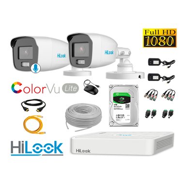 KIT 2 CÁMARA SEGURIDAD HILOOK EXTERIOR 1080P COLORVU LITE NOCHE COLOR 1 TB