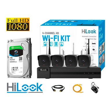 KIT 4 CÁMARA SEGURIDAD HILOOK RI - 030 - T4 - HL4IP EXTERIOR IP FULL HD 2MP + DISCO 1 TB