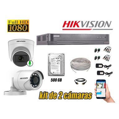 KIT 2 CÁMARA VIGILANCIA HIKVISION FULL HD 500 GB | 1 CAMARA MICROFONO