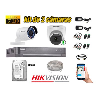KIT 2 CÁMARA VIGILANCIA HIKVISION HD 720P 500 GB | 1 CAMARA MICROFONO
