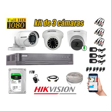KIT 3 CÁMARA VIGILANCIA HIKVISION FULL HD 1 TB | 1 CAMARA MICROFONO