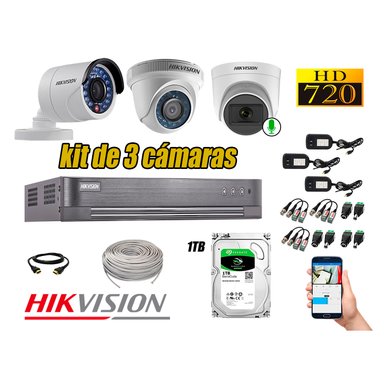 KIT 3 CÁMARA VIGILANCIA HIKVISION HD 720P 1 TB | 1 CAMARA MICROFONO