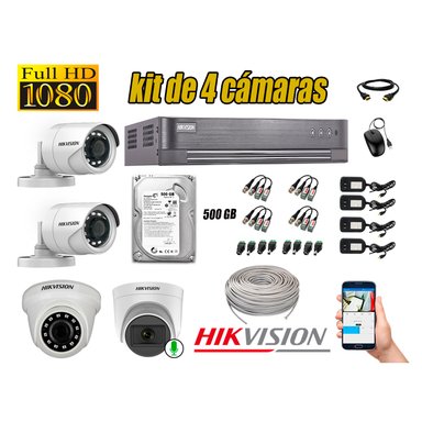 KIT 4 CÁMARA VIGILANCIA HIKVISION FULL HD 500 GB | 1 CAMARA MICROFONO