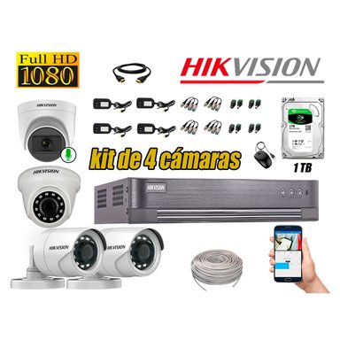 KIT 4 CÁMARA VIGILANCIA HIKVISION FULL HD 1 TB | 1 CAMARA MICROFONO