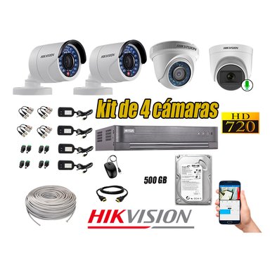 KIT 4 CÁMARA VIGILANCIA HIKVISION HD 720P 500 GB | 1 CAMARA MICROFONO