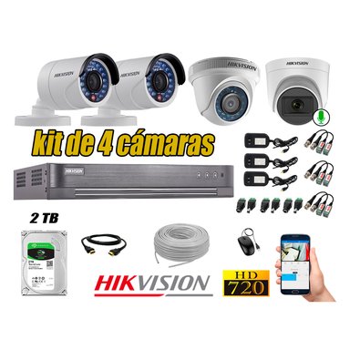 KIT 4 CÁMARA VIGILANCIA HIKVISION HD 720P 2 TB | 1 CAMARA MICROFONO