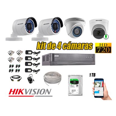 KIT 4 CÁMARA VIGILANCIA HIKVISION HD 720P 1 TB | 1 CAMARA MICROFONO