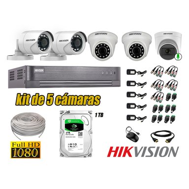 KIT 5 CÁMARA VIGILANCIA HIKVISION FULL HD 1 TB | 1 CAMARA MICROFONO