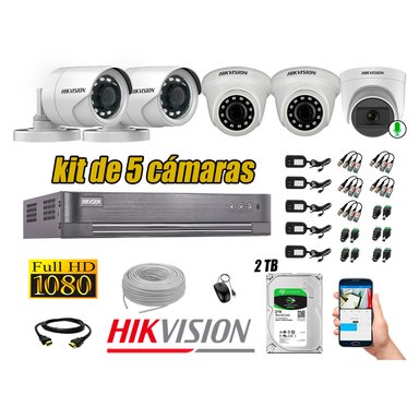 KIT 5 CÁMARA VIGILANCIA HIKVISION FULL HD 2 TB | 1 CAMARA MICROFONO