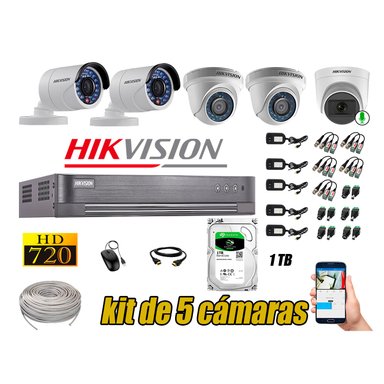 KIT 5 CÁMARA VIGILANCIA HIKVISION HD 720P 1 TB | 1 CAMARA MICROFONO