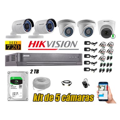 KIT 5 CÁMARA VIGILANCIA HIKVISION HD 720P 2 TB | 1 CAMARA MICROFONO