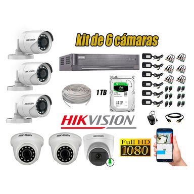 KIT 6 CÁMARA VIGILANCIA HIKVISION FULL HD 1 TB | 1 CAMARA MICROFONO