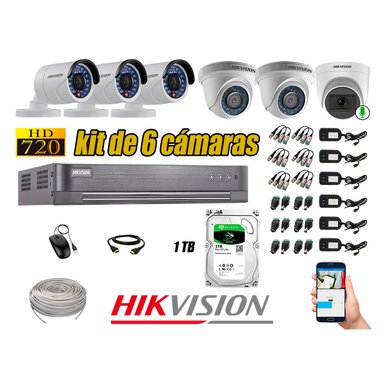 KIT 6 CÁMARA VIGILANCIA HIKVISION HD 720P 1 TB | 1 CAMARA MICROFONO