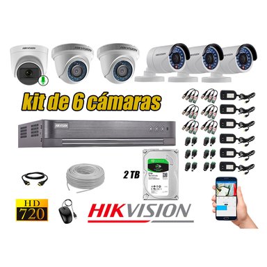KIT 6 CÁMARA VIGILANCIA HIKVISION HD 720P 2 TB | 1 CAMARA MICROFONO