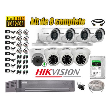 KIT 8 CÁMARA VIGILANCIA HIKVISION FULL HD 1 TB | 1 CAMARA MICROFONO