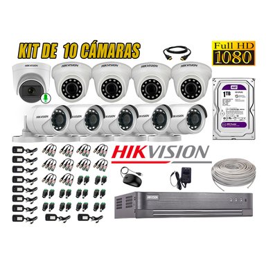 KIT 10 CÁMARA VIGILANCIA HIKVISION FULL HD 1 TB | 1 CAMARA MICROFONO