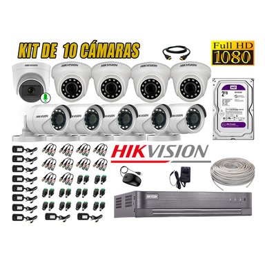 KIT 10 CÁMARA VIGILANCIA HIKVISION FULL HD 2 TB | 1 CAMARA MICROFONO