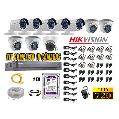 KIT 10 CÁMARA VIGILANCIA HIKVISION HD 720P 1 TB | 1 CAMARA MICROFONO