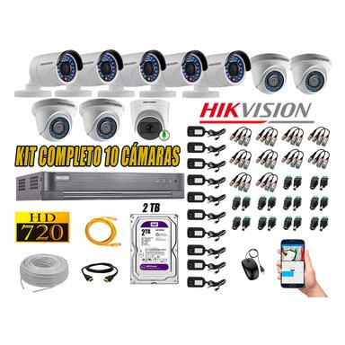 KIT 10 CÁMARA VIGILANCIA HIKVISION HD 720P 2 TB | 1 CAMARA MICROFONO