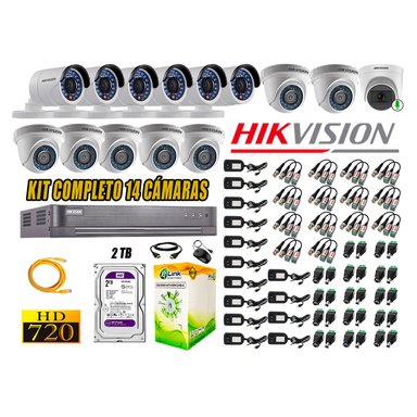 KIT 14 CÁMARA VIGILANCIA HIKVISION HD 720P 2 TB | 1 CAMARA MICROFONO