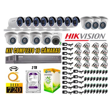KIT 16 CÁMARA VIGILANCIA HIKVISION HD 720P 2 TB | 1 CAMARA MICROFONO