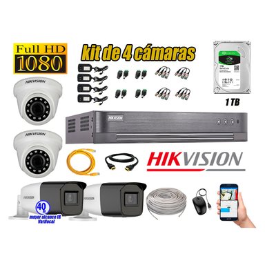KIT 4 CÁMARA SEGURIDAD HIKVISION FULL HD 1080P + DISCO MAYOR ALCANCE VARIFOCAL 1 TB