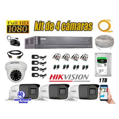 KIT 4 CÁMARA SEGURIDAD HIKVISION FULL HD 1080P + DISCO MAYOR ALCANCE VARIFOCAL 1 TB