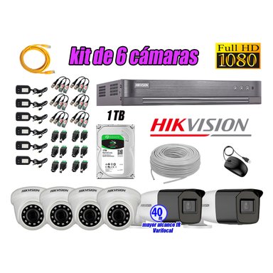 KIT 6 CÁMARA SEGURIDAD HIKVISION FULL HD 1080P + DISCO MAYOR ALCANCE VARIFOCAL 1 TB
