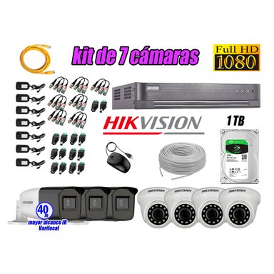 KIT 7 CÁMARA SEGURIDAD HIKVISION FULL HD 1080P + DISCO MAYOR ALCANCE VARIFOCAL 1 TB
