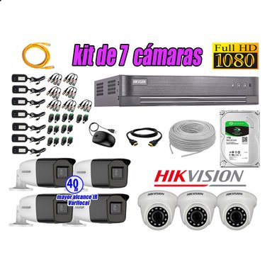 KIT 7 CÁMARA SEGURIDAD HIKVISION FULL HD 1080P + DISCO MAYOR ALCANCE VARIFOCAL 1 TB
