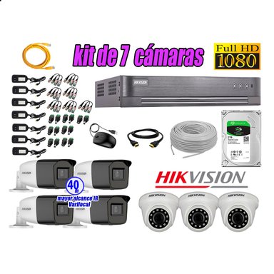 KIT 7 CÁMARA SEGURIDAD HIKVISION FULL HD 1080P + DISCO MAYOR ALCANCE VARIFOCAL 2 TB
