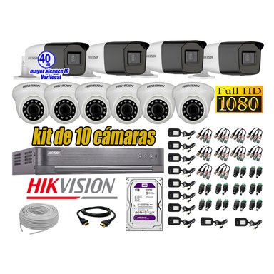 KIT 10 CÁMARA SEGURIDAD HIKVISION FULL HD 1080P + DISCO MAYOR ALCANCE VARIFOCAL 1 TB