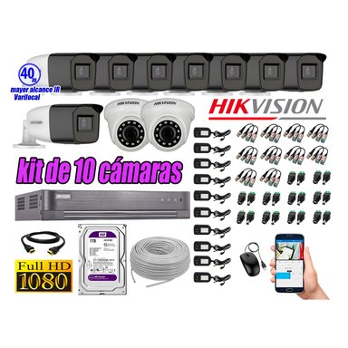 KIT 10 CÁMARA SEGURIDAD HIKVISION FULL HD 1080P + DISCO MAYOR ALCANCE VARIFOCAL 1 TB