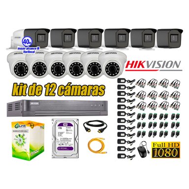 KIT 12 CÁMARA SEGURIDAD HIKVISION FULL HD 1080P + DISCO MAYOR ALCANCE VARIFOCAL 1 TB