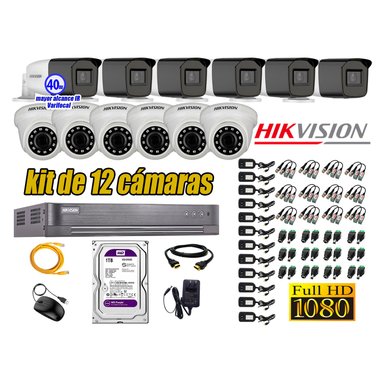 KIT 12 CÁMARA SEGURIDAD HIKVISION FULL HD 1080P + DISCO MAYOR ALCANCE VARIFOCAL 1 TB