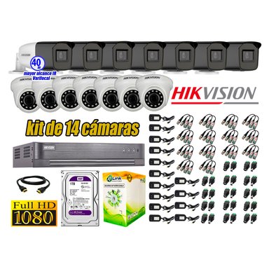KIT 14 CÁMARA SEGURIDAD HIKVISION FULL HD 1080P + DISCO MAYOR ALCANCE VARIFOCAL 1 TB