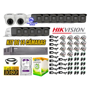 KIT 14 CÁMARA SEGURIDAD HIKVISION FULL HD 1080P + DISCO MAYOR ALCANCE VARIFOCAL 1 TB