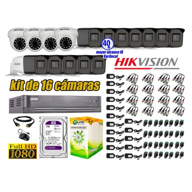 KIT 16 CÁMARA SEGURIDAD HIKVISION FULL HD 1080P + DISCO MAYOR ALCANCE VARIFOCAL 1 TB