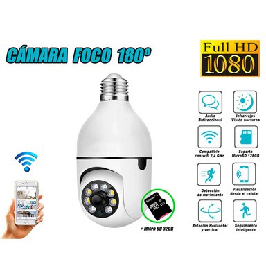 CÁMARA SEGURIDAD FOCO 180º WIFI INTELIGENTE FULL HD + MICRO SD 32GB