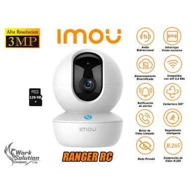 CÁMARA SEGURIDAD IMOU WI FI RANGER RC GIRA 360º 3MP + MICRO SD 128 GB