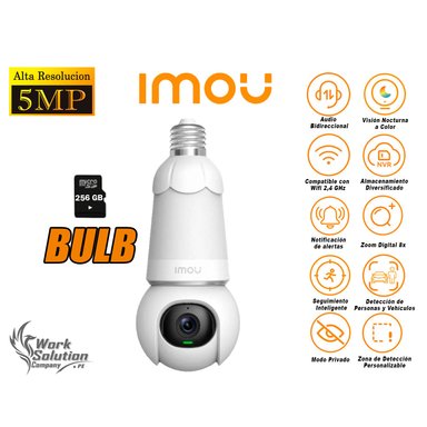 CÁMARA SEGURIDAD IMOU FOCO WIFI BULB CAM 5MP 360º NOCHE COLOR SD 256 GB