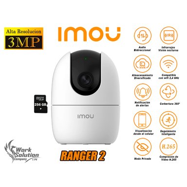 CÁMARA SEGURIDAD IMOU WI FI RANGER 2 GIRA 360º 3MP + MICRO SD 256 GB